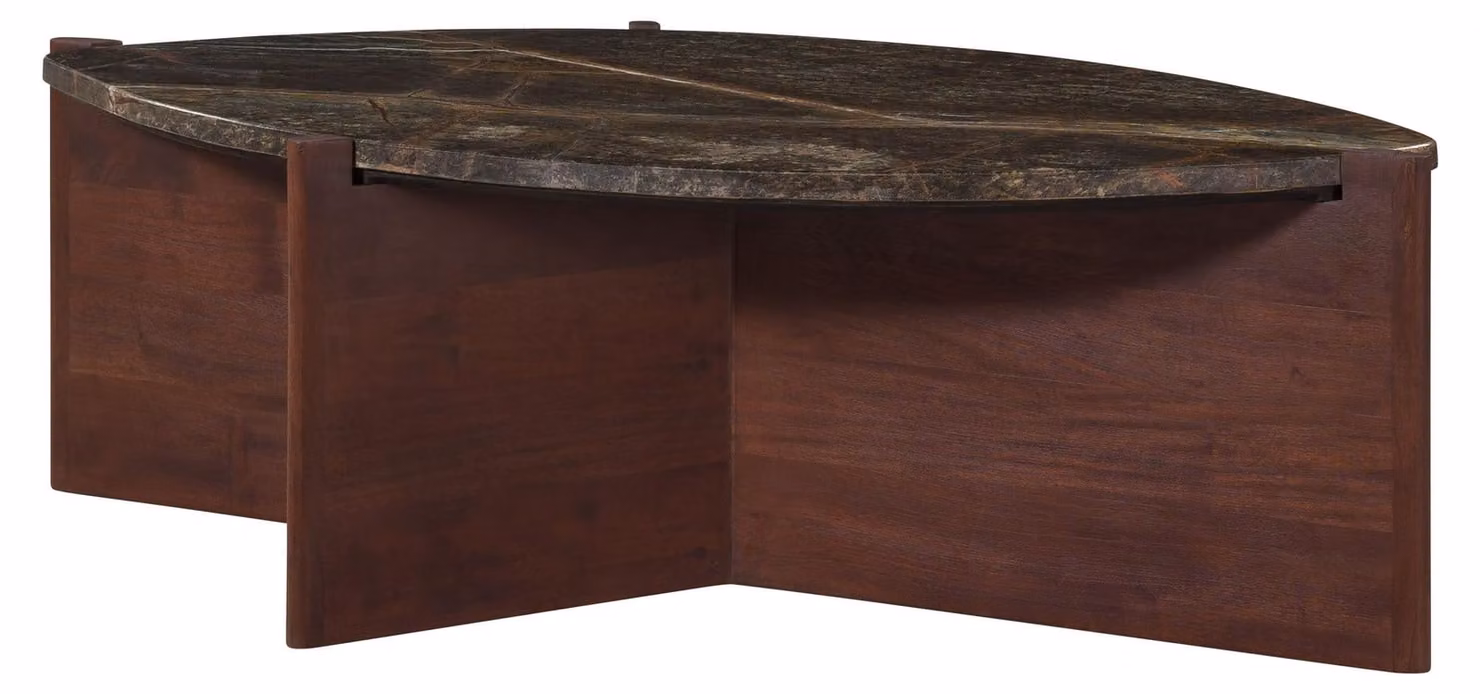 MASSIVMOEBEL24 | Tavolino da salotto in legno di acacia 115x65x35 marrone - marmo verde ORGANIC COLLECTION #27