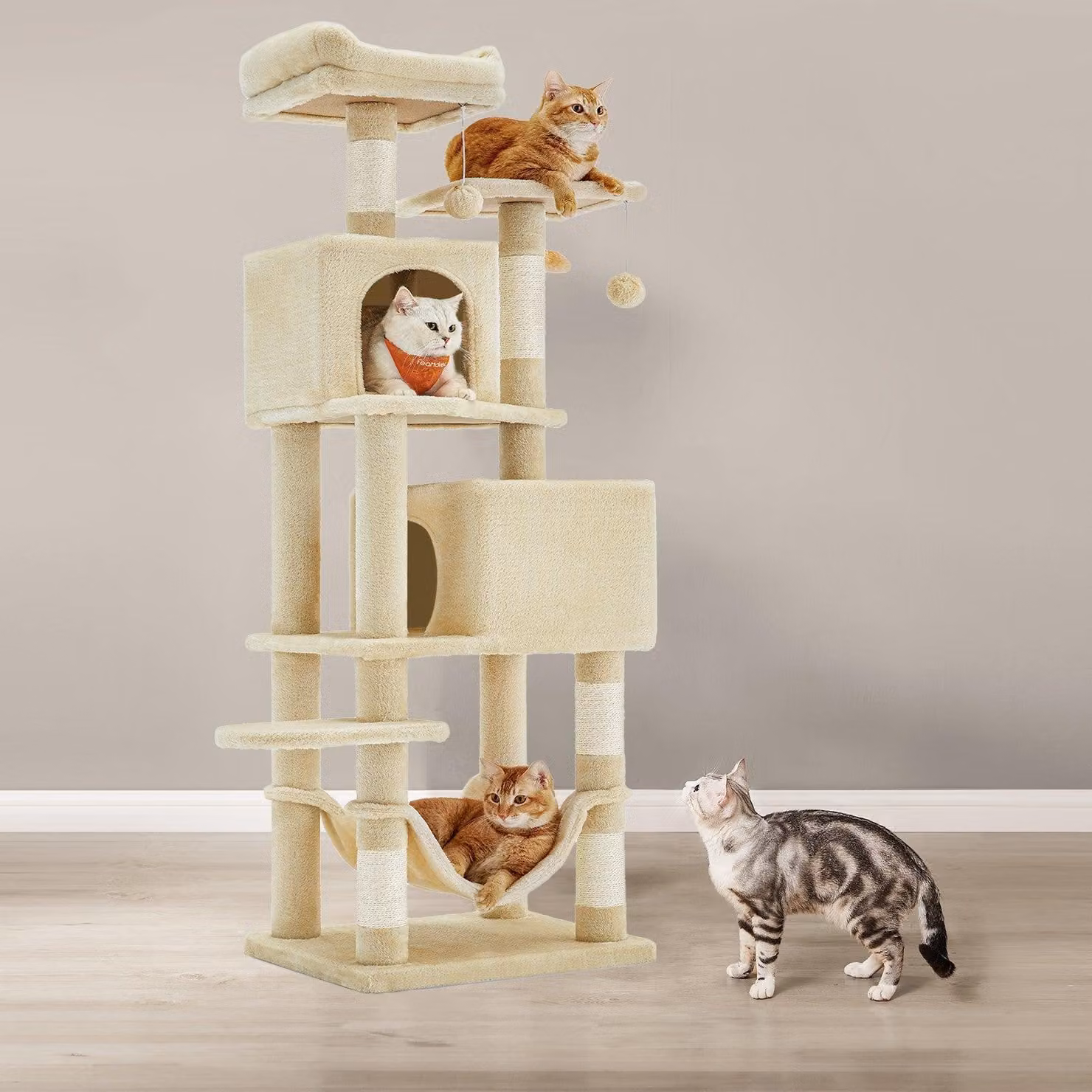 Albero per gatti - Tiragraffi - Rivestito in peluche - 155 cm, Sisal e pannello di fibra a media densità, stabile