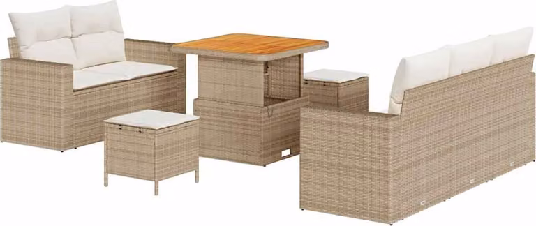 Set Divano da Giardino con cuscino 8 pcs Beige polyrattan