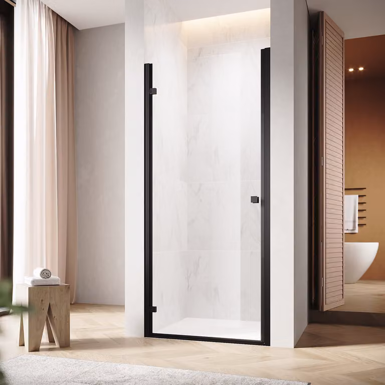 SONNI 90x195cm porta per nicchia doccia, vetro di sicurezza 6mm, porta per doccia con cerniera, porta a battente per box doccia nero opaco, porta per doccia ad incasso