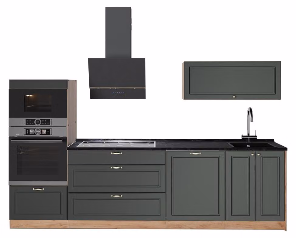 Cucina componibile Vicco Fame-Line Verde-oro rustico/Rovere dorato 280 cm, PL Antracite, Model 64693