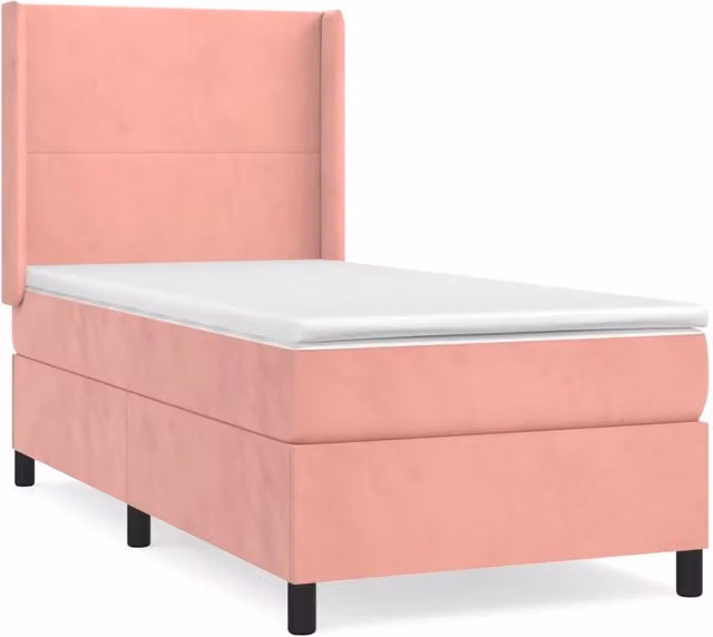 Letto singolo | Letto per adulti | Giroletto a Molle con Materasso Rosa 80x200 cm in Velluto