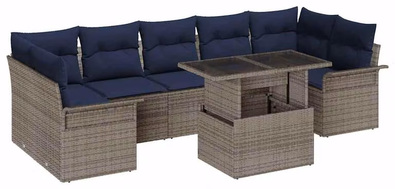 Set Divano da Giardino 8 pcs Grigio Rattan in Polipropilene