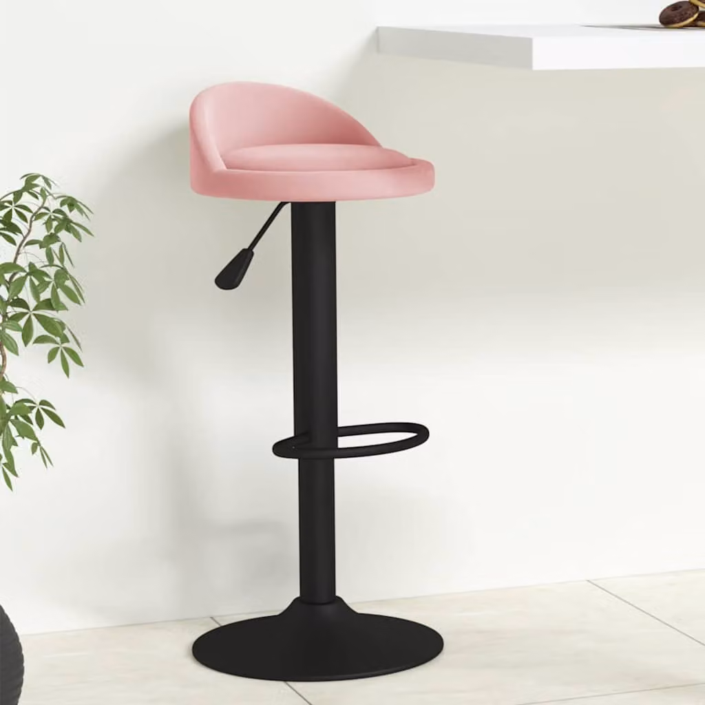 Sgabello da bar vidaXL in velluto rosa con struttura in metallo nero