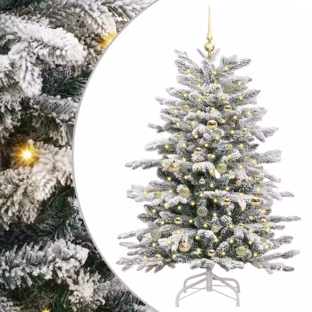 Albero di Natale artificiale bianco con rami pieghevoli e luci LED Design In, Altezza: 150 cm – 1