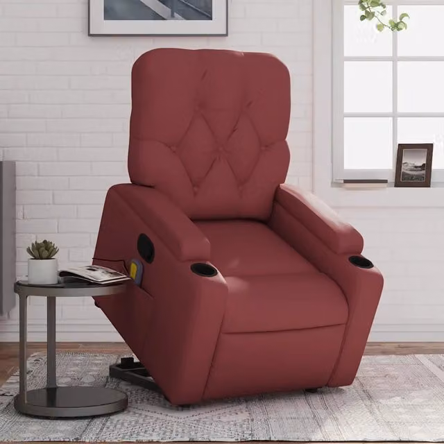 Divano Sedia-Poltrona Alzapersone Massaggi Reclinabile Rosso Vino Similpelle 400180