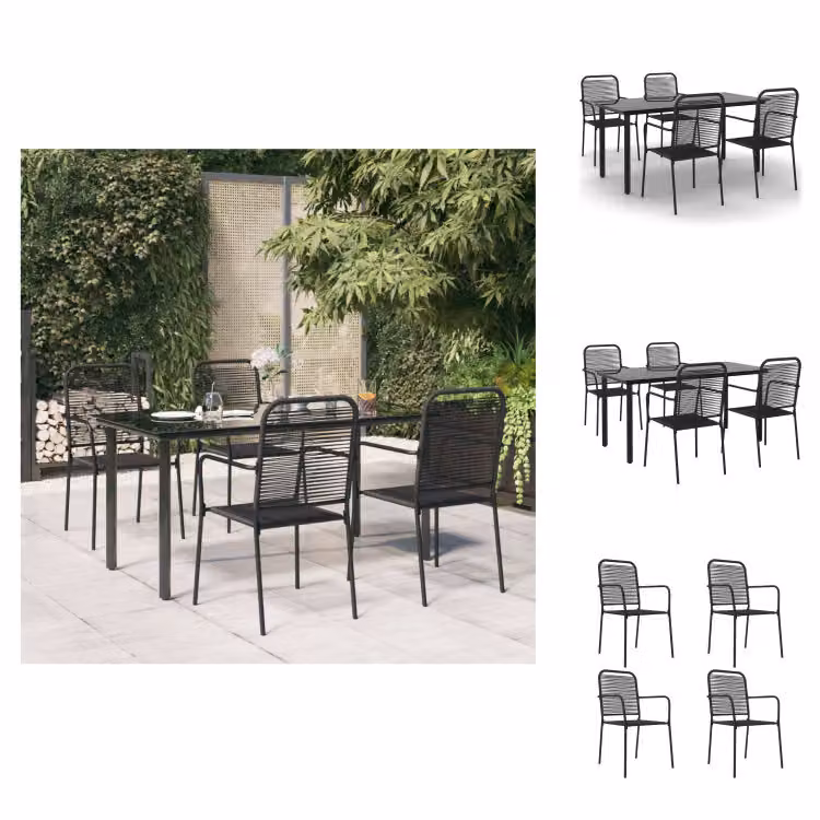 vidaXL Set da pranzo da giardino 5 pezzi in corda di cotone nera e acciaio - Set di mobili da giardino