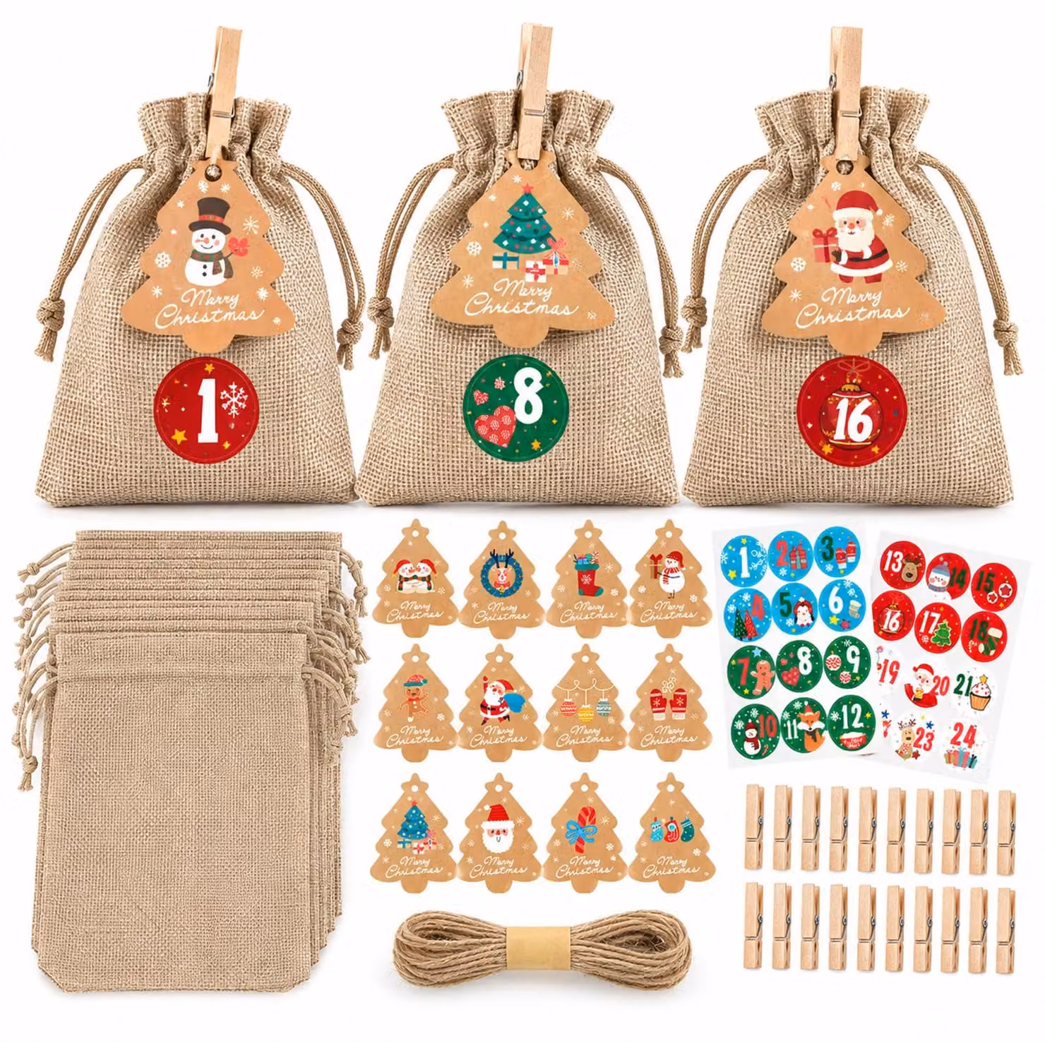 Calendario dell'Avvento da riempire, composto da 24 elementi, multicolore, 14 cm