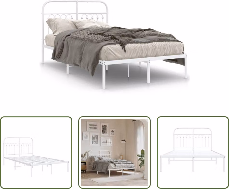 The Living Store Struttura letto con testiera in metallo bianco 120x200 cm