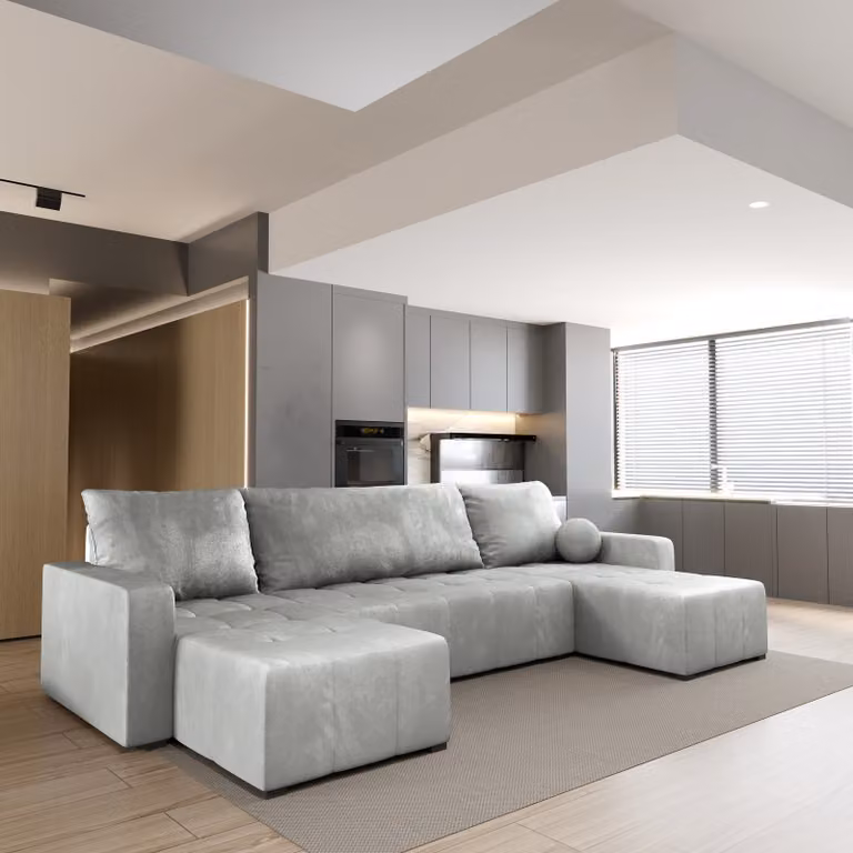 Divano angolare Masseno TOLARI con funzione letto a U, divano con box letto, divano da salotto, divano, divano, divano letto, set di divani - grigio chiaro, PAROS 05