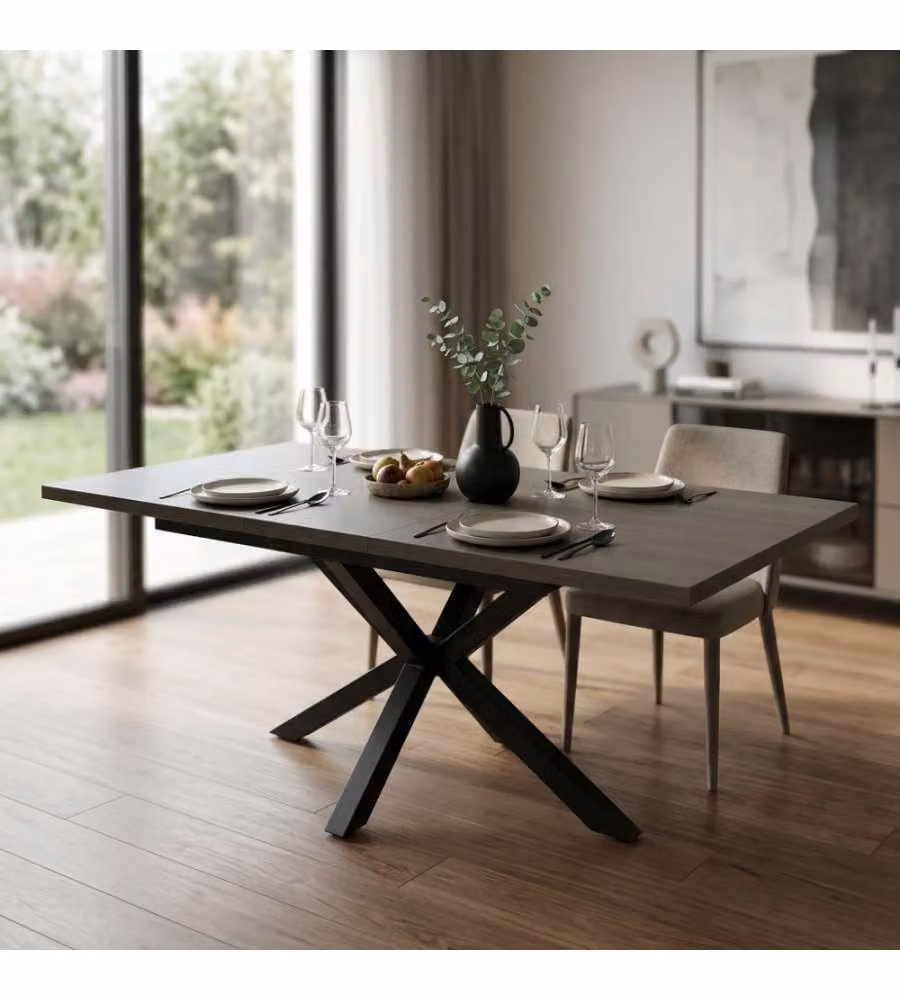 Cosma Tavolo Allungabile Antracite 160/200x90 cm Effetto Legno Struttura Nera