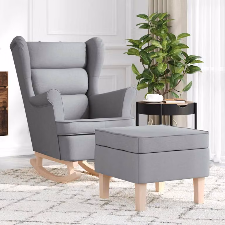 Maison Exclusive - Sedia a dondolo con poggiapiedi in tessuto grigio chiaro