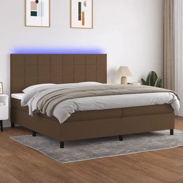 Letto Ibrido con Materasso e Illuminazione LED vidaXL in Tessuto Marrone e Bianco L/P: 200 x 200 cm – 1