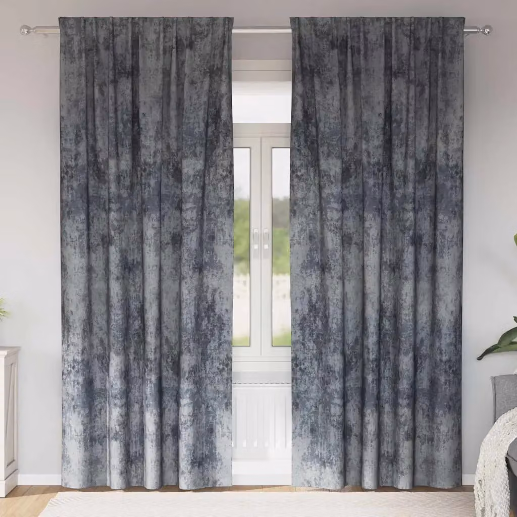 Set di 2 tende oscuranti in velluto vidaXL, colore grigio argento, termoisolanti, con passante per bastone, H: 260 cm x L: 140 cm