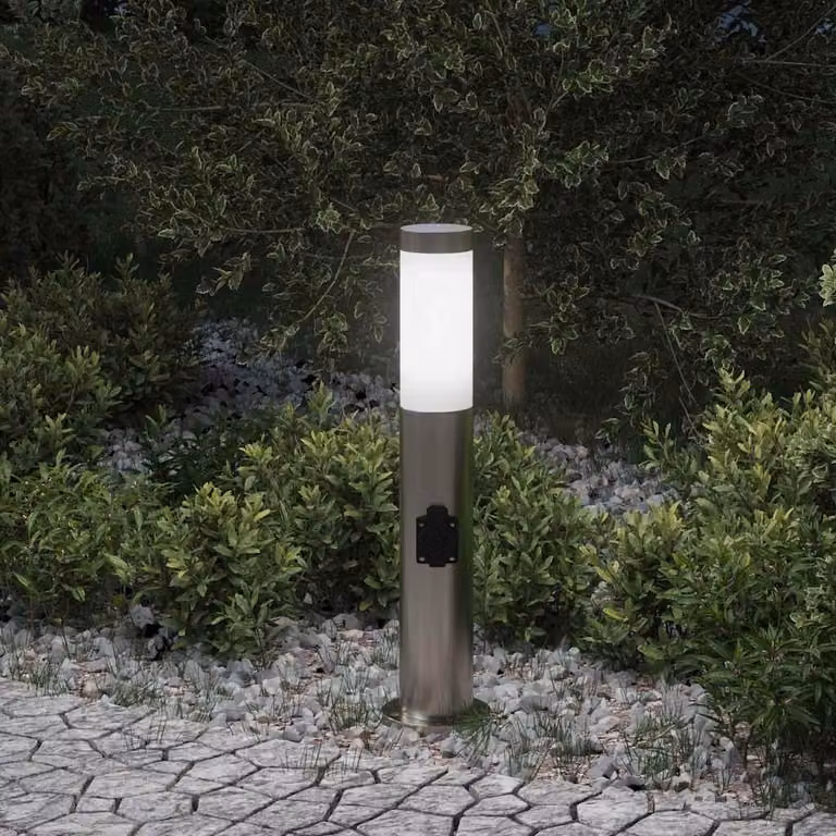 Lampada a paletto con presa elettrica 50 cm Acciaio Inox IP44