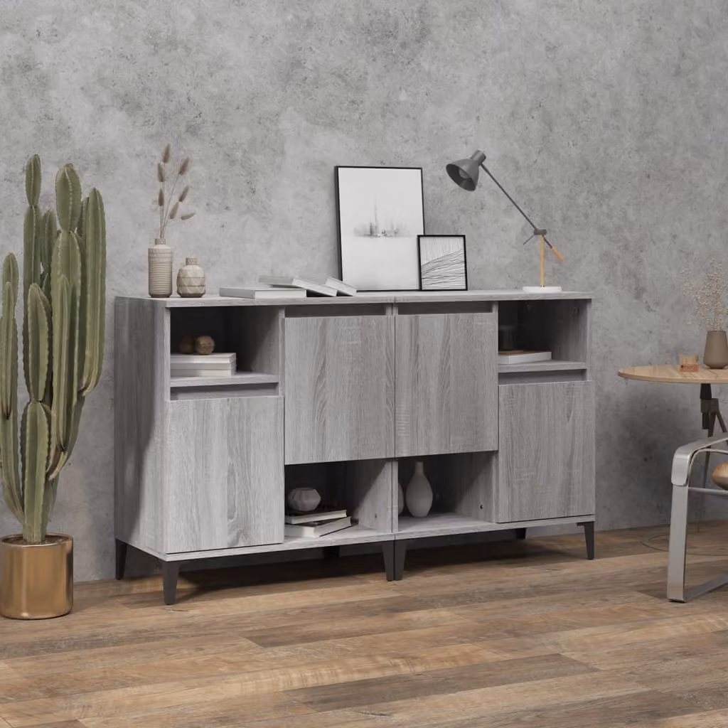 Set di 2 credenze vidaXL in legno multistrato e metallo, colore grigio Sonoma, L 60 cm x P 35 cm x H 70 cm