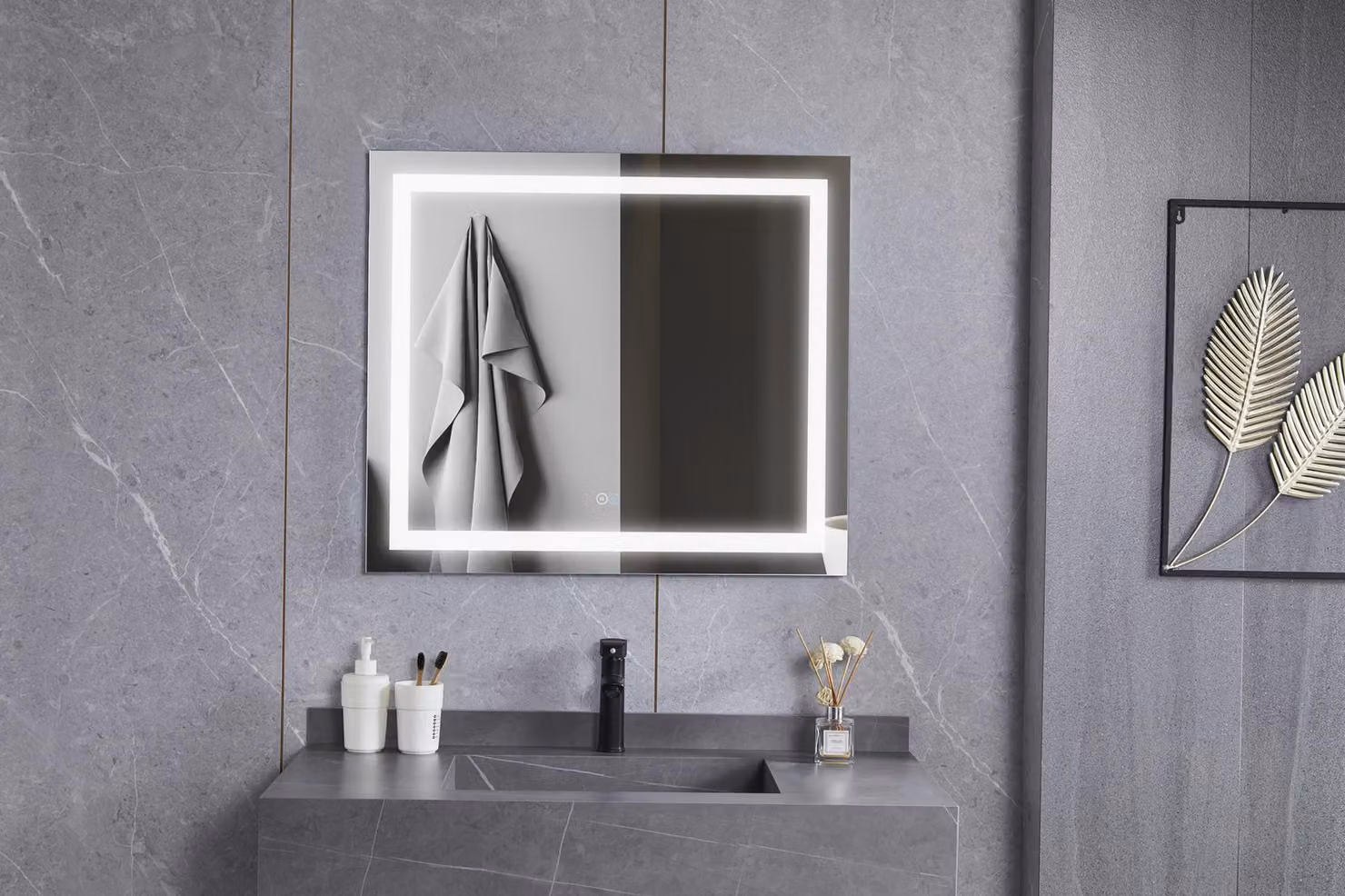 Specchio con illuminazione - Bianco - Antiappannamento, 30 W, 70 x 120 cm