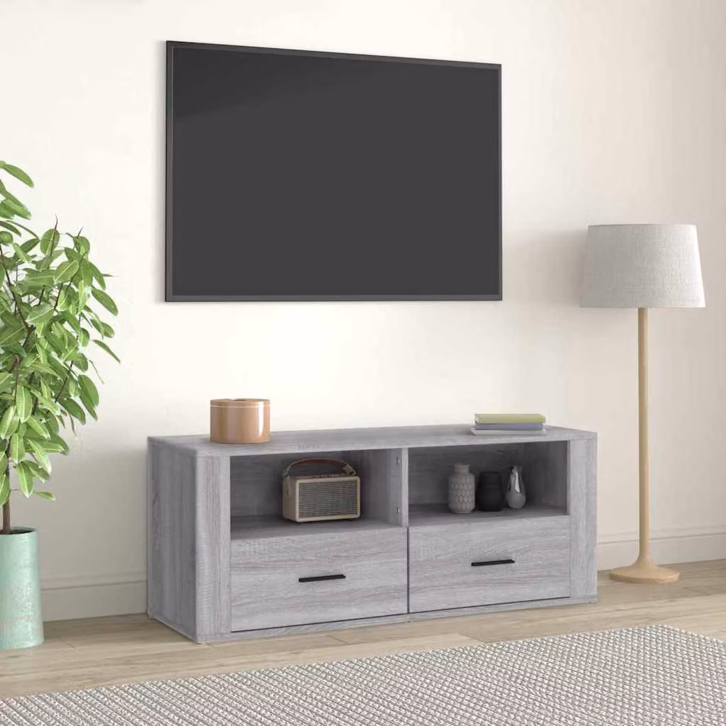 Mobile TV moderno vidaXL in legno multistrato e MDF, Grigio, L 100 x P 35 x H 40 cm