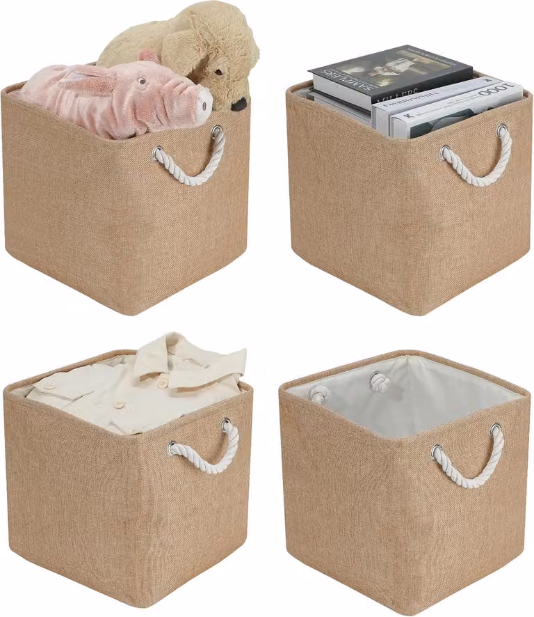 Scatole pieghevoli - 4 pezzi - Khaki - 30 x 30 x 30 cm