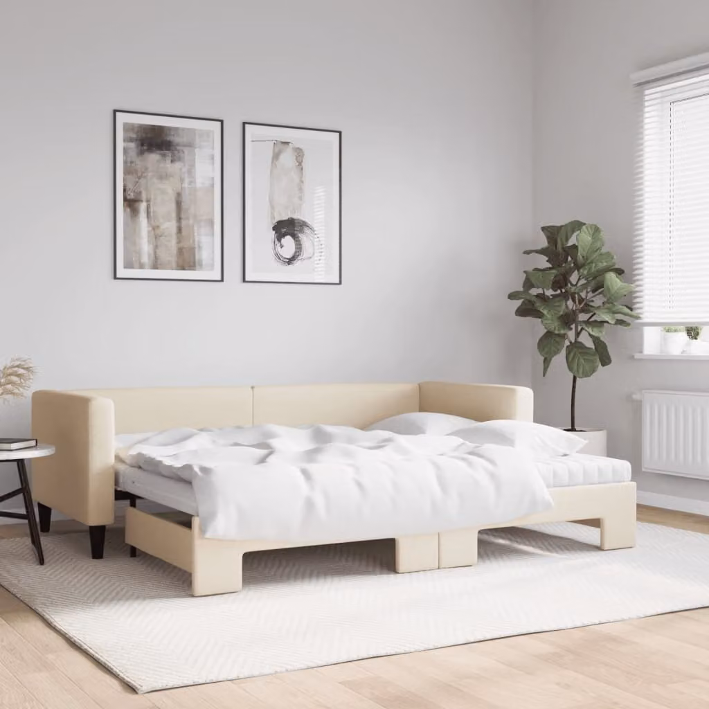 Maison Exclusive - Divano letto estraibile con materasso color crema 80x200 cm in tessuto