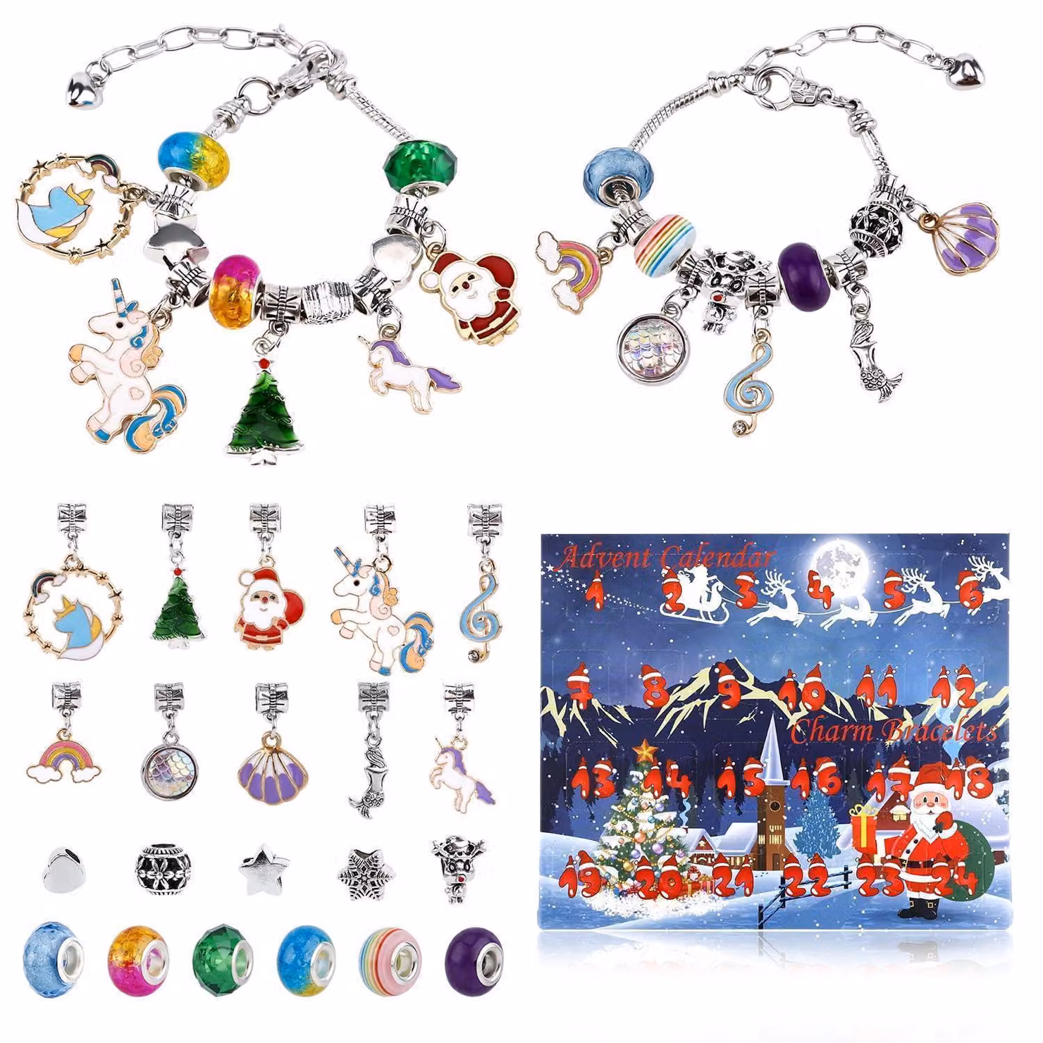 Calendario dell'Avvento con set di braccialetti, 24 giorni di creazione di gioielli fai-da-te per ragazze