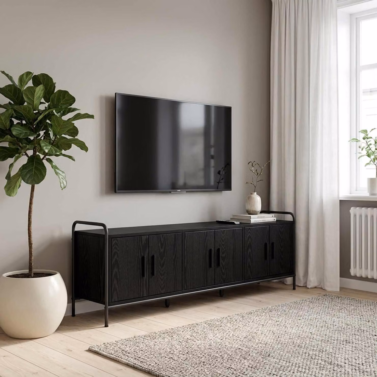 Mobile TV vidaXL Modern in Legno Ingegnerizzato e Metallo, Colore Nero, L 146 x P 33 x H 50 cm