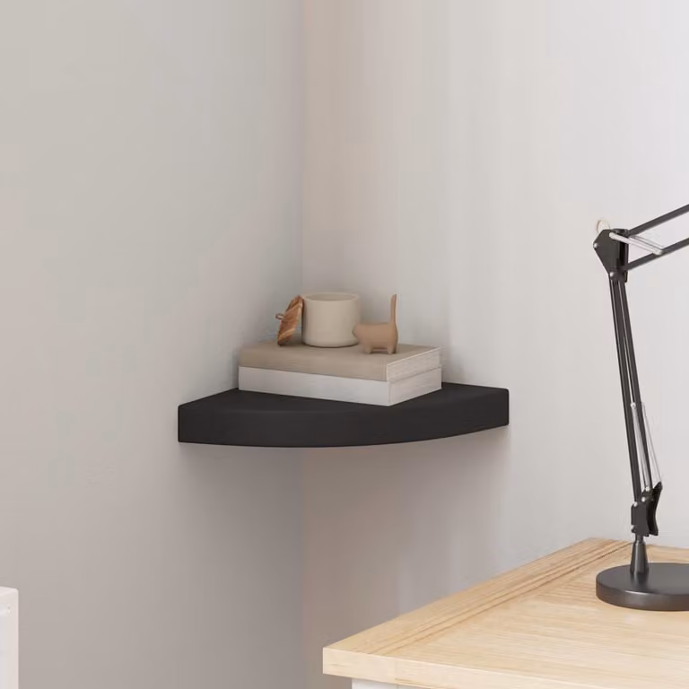 Scaffale angolare a parete vidaXL nero in MDF e metallo, design moderno, L/P/H: 25 x 25 x 3,8 cm