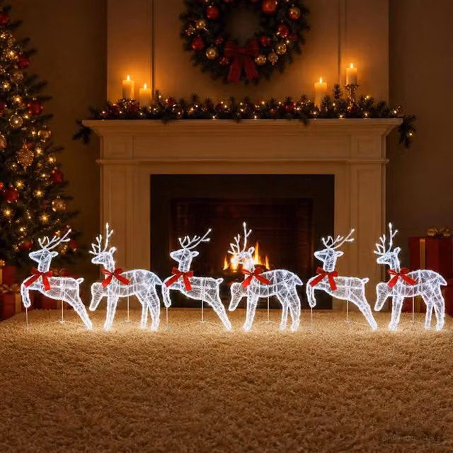 Renna di Natale 6 pz 80 LED Bianco freddo 43 x 19 x 65 cm 3470431