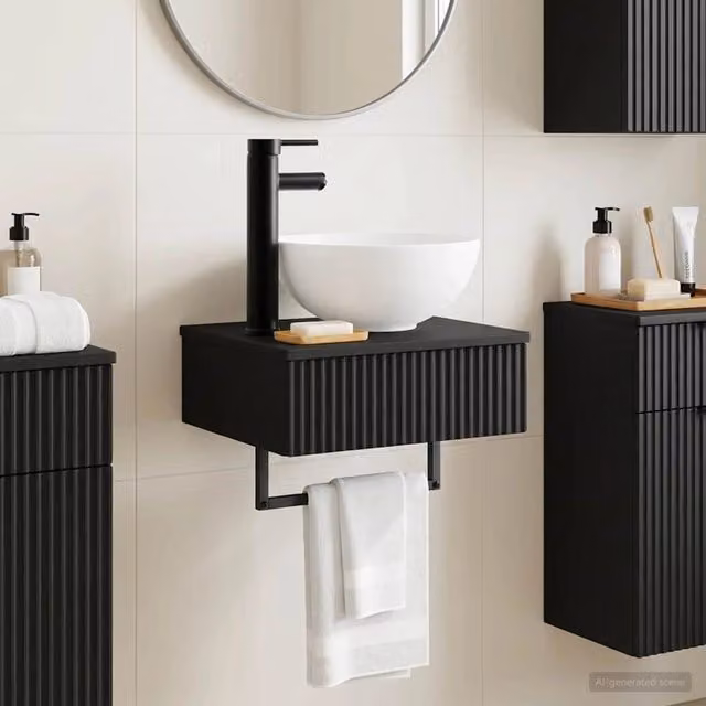 Lavabo da parete nero vidaXL in legno MDF L: 40 cm, P: 35 cm, H: 39 cm – 1