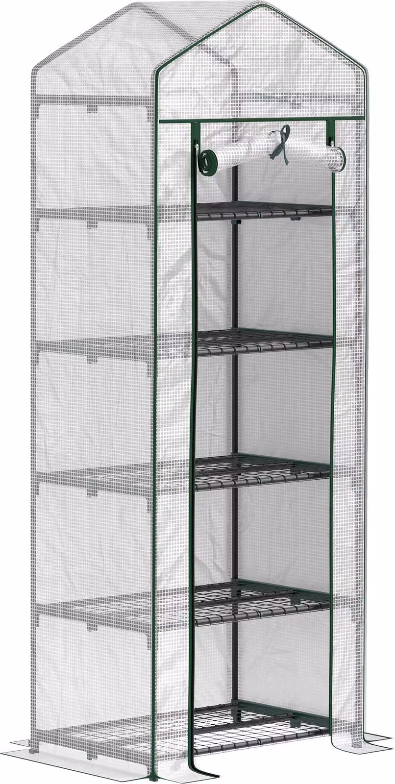 Serra a colonna Moonbite, dimensioni 69 x 49 x 193 cm, con 5 livelli, serra a scaffali con porta a rullo e telo trasparente per l'inverno, realizzata in acciaio, colore bianco