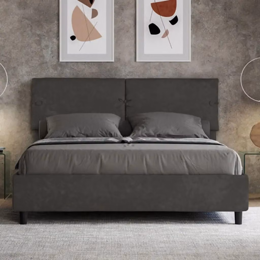Letto matrimoniale contenitore Ityhome imbottito in microfibra grigio L/P: 160 x 200 cm – 2