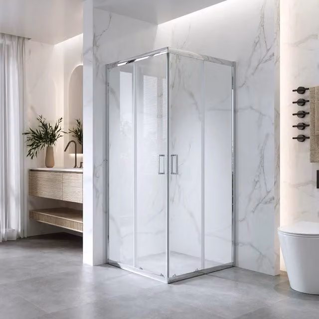 Box Doccia Scorrevole Angolare Kiro Trasparente con Vetro da 6 mm L/P/H: 70 x 70 x 185 cm