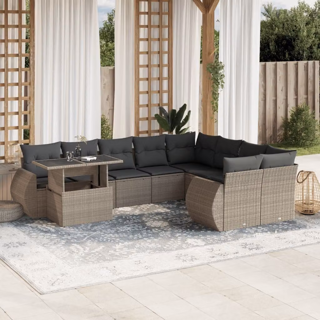 Maison Exclusive - Set Divano Giardino 10 pz con Cuscini Grigio Chiaro Polyrattan