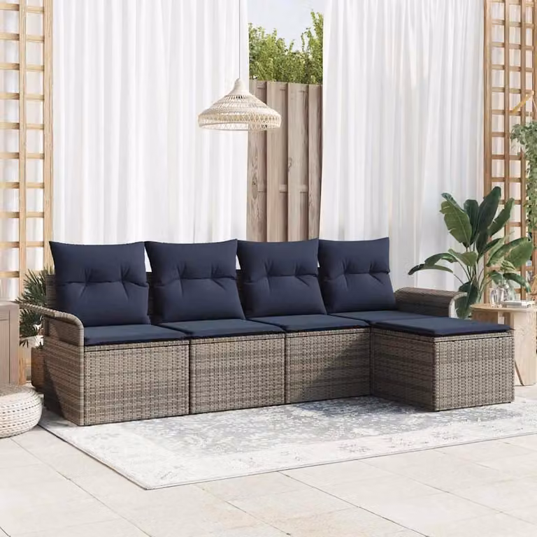 Maison Exclusive - Set da giardino composto da 5 pezzi, divano, colore grigio, realizzato in rattan sintetico
