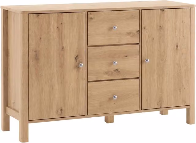 Madia con 3 Cassetti e 2 Ante in Rovere con Maniglie in Metallo, 120x40x80 cm
