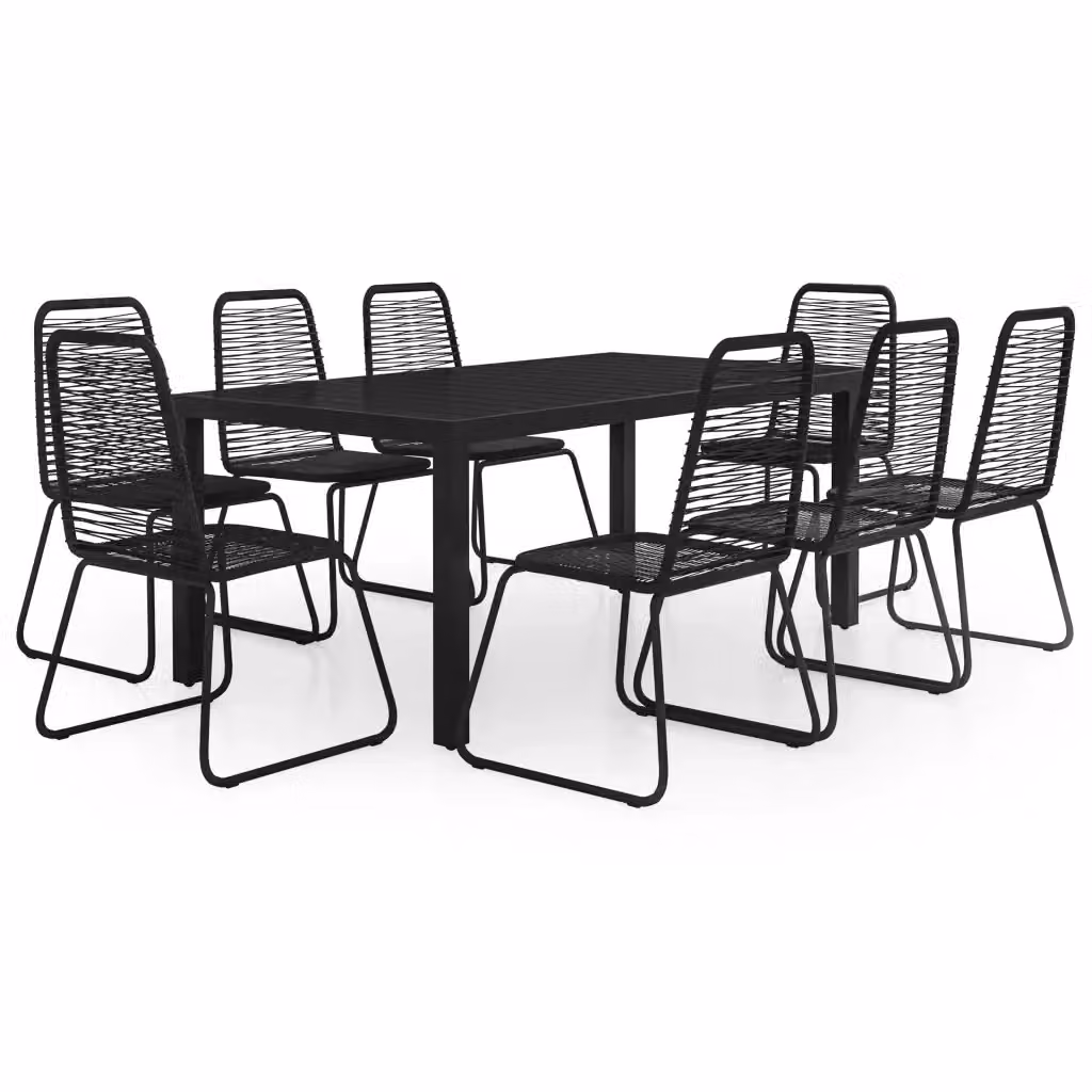 Set da pranzo da giardino VIDAXL in rattan e metallo nero con tavolo rettangolare e 9 sedie – 2