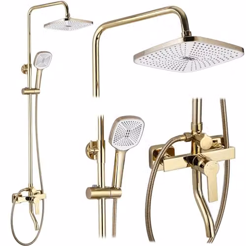 Rea - Set Doccia Argus Gold Sistema Doccia In Ottone Per Bagno (Gold) 44x23x144cm