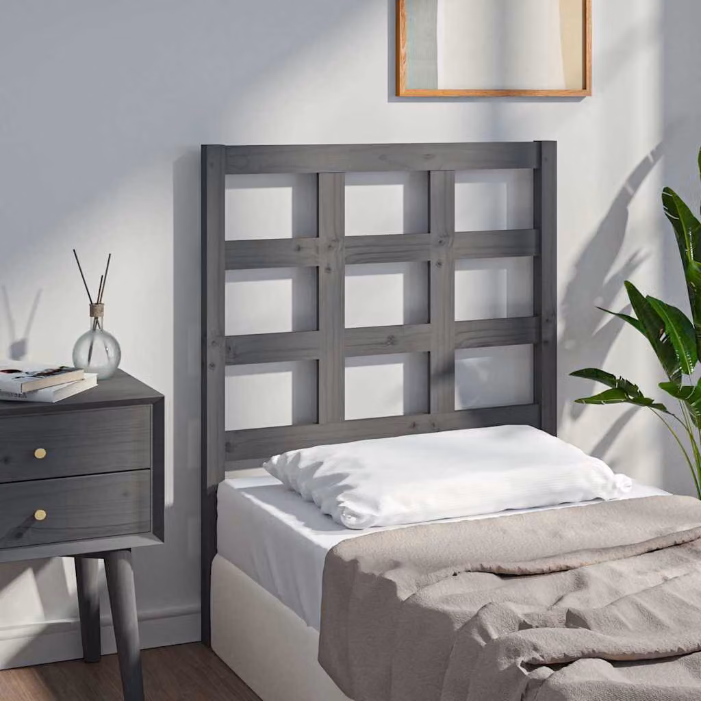Testiera Letto vidaXL in Legno Massello di Pino, Grigia, L: 80,5 cm, P: 4 cm, H: 100 cm
