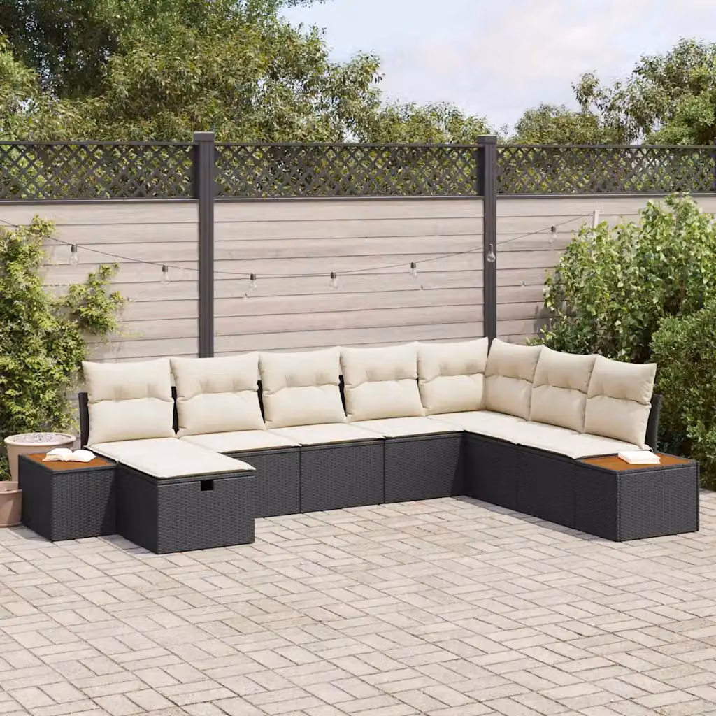 Set Divano da Giardino Moderno vidaXL in Polyrattan Nero con Cuscini e Ottoman – 1