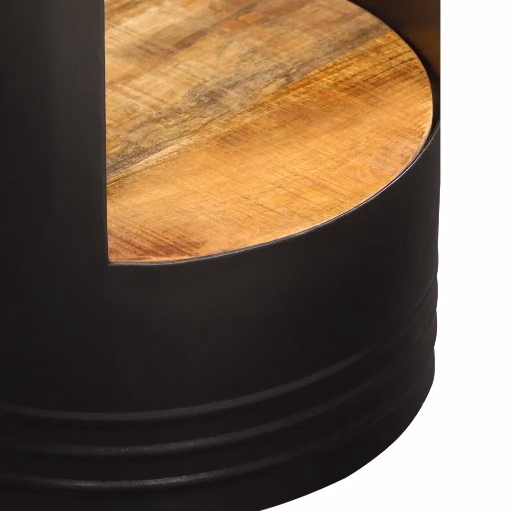 Tavolino da salotto rotondo vidaXL in legno di mango e metallo, marrone e nero, L: 55 cm, P: 43 cm – 2