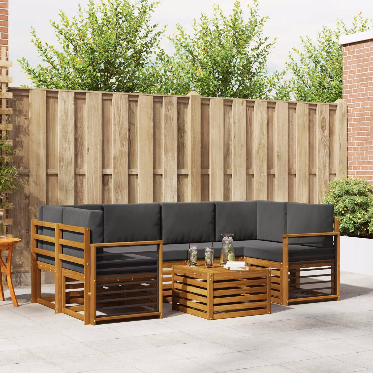 Set di divani da esterno moderno vidaXL in legno di acacia, 7 pezzi, Naturale e Antracite