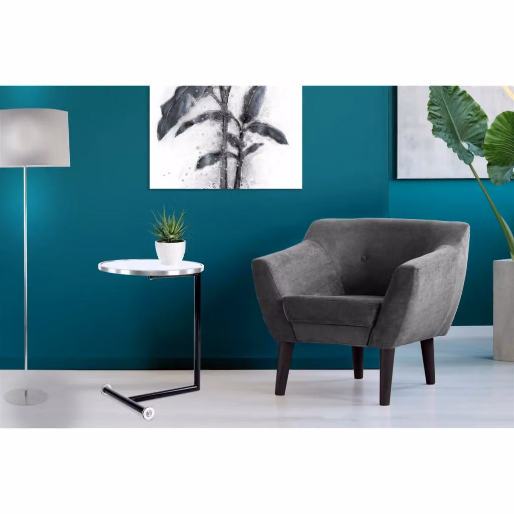 Tavolino da salotto Servant KENDRA HOME in metallo argento e vetro bianco – 2