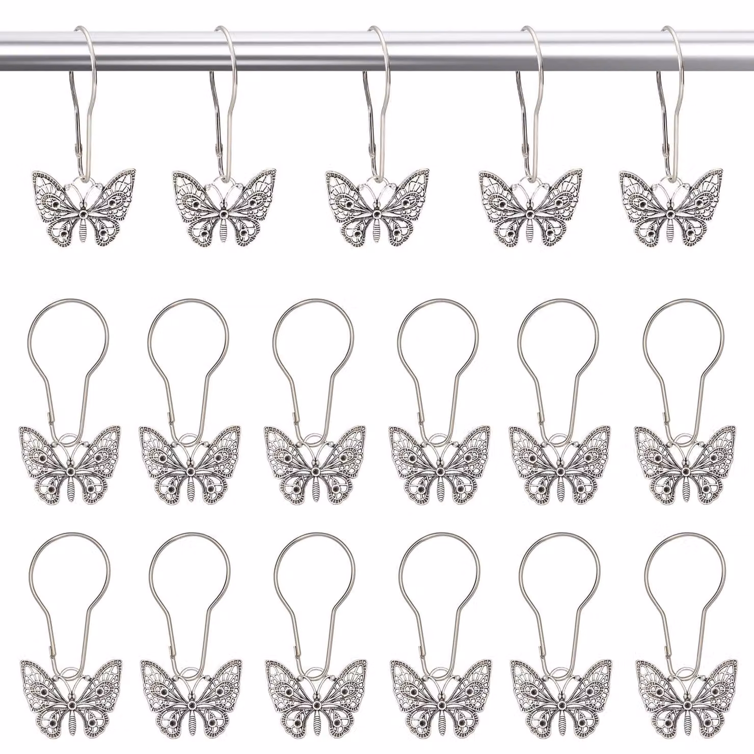 12 ganci decorativi per tenda da doccia, in platino
