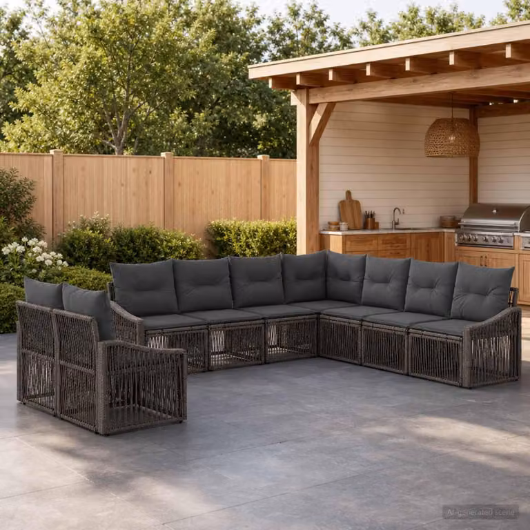 Maison Exclusive - Set da giardino composto da 9 pezzi, divano, colore grigio, realizzato in rattan sintetico
