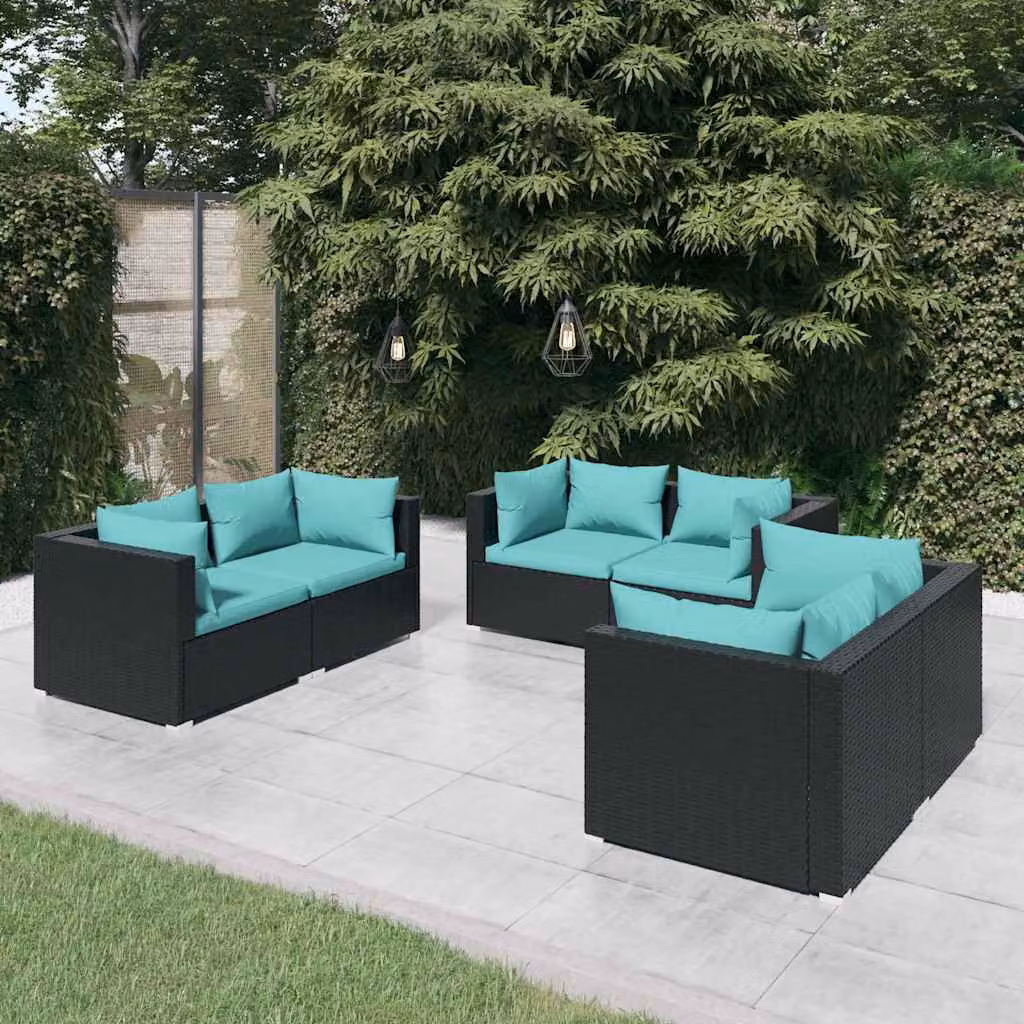 Set di Divani da Giardino vidaXL 6 pz a Forma a L con Cuscini Blu e Struttura in Metallo Nero – 1