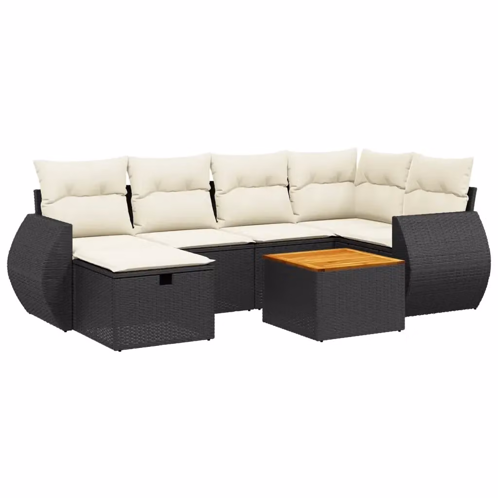 vidaXL Set Divano da Giardino a L con 7 Pezzi, Polyrattan Nero e Cuscini con Rivestimenti Rimovibili e Tavolino da Caffè – 2