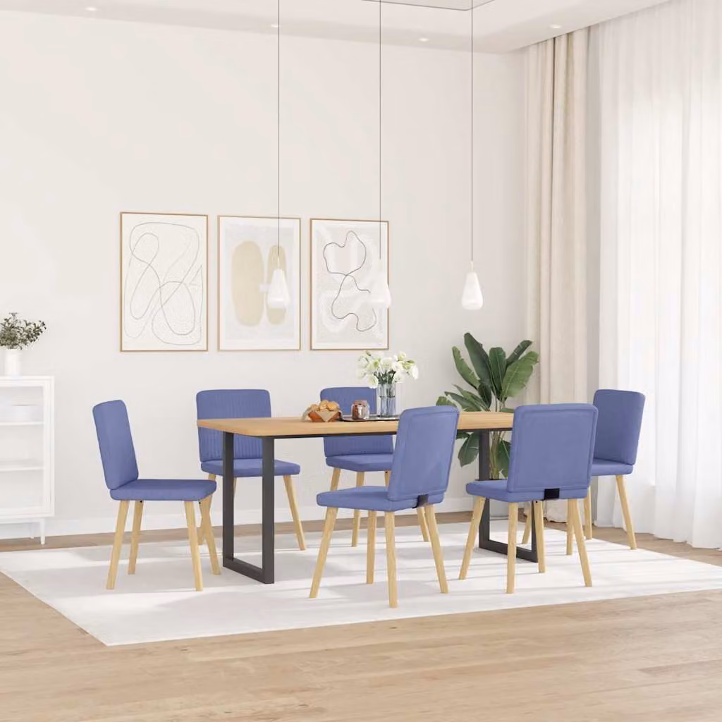 Set di 6 sedie da pranzo vidaXL in tessuto blu jeans con struttura in legno e metallo