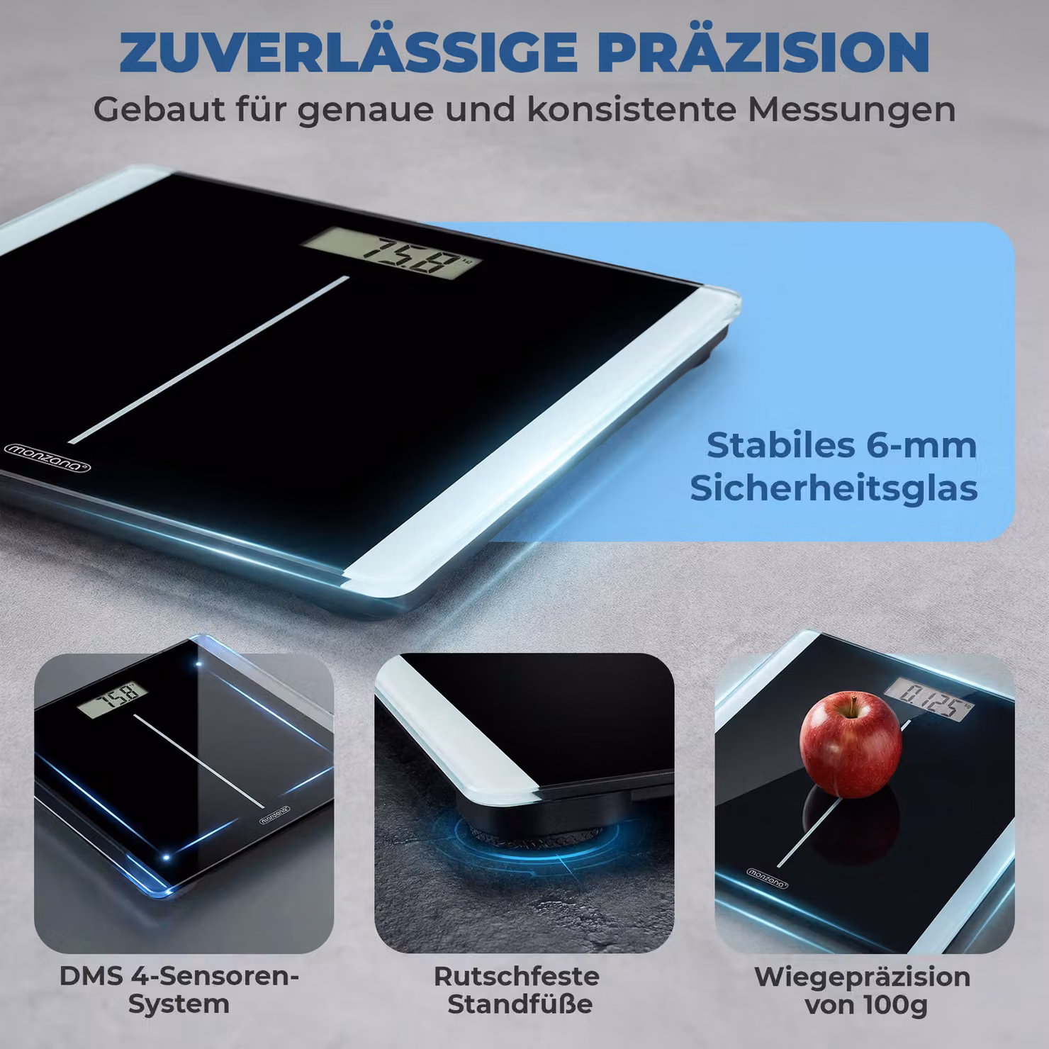 Bilancia digitale personale Monzana nera con sensori DMS e display LCD – 4