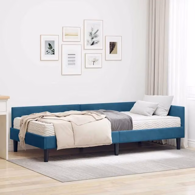 Letto Angolare Moderno con Materasso in Velluto Blu vidaXL L/P/H: 204 x 100 x 151 cm