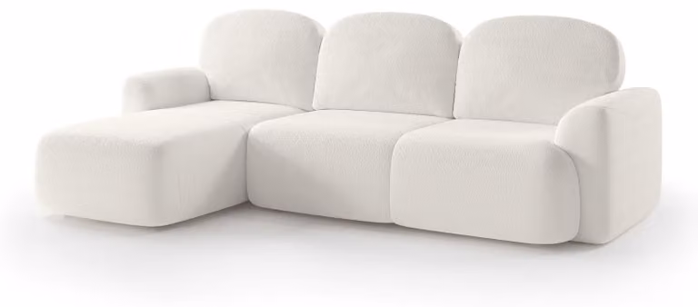 Divano a tre posti con funzione letto, modello Bulu, colore crema, lato sinistro